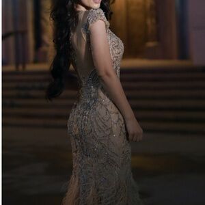 JOVANI FEATHER FISHTAIL GOWN BRIDESMAID, MADE OF AN HONOR, BRIDES MOTHER